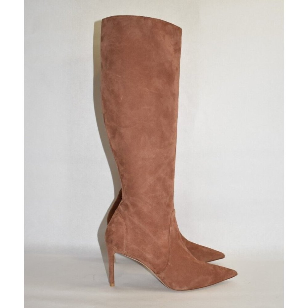 $850 Stuart Weitzman Stuart 85 Knee High Pointed Toe Zip Boot SUEDE 9 (PA15) - Picture 2 of 8